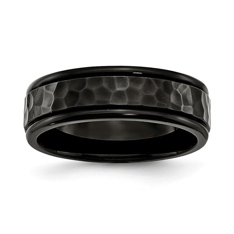 Stainless Steel 7mm Black IP-plated Hammered and Polished Band - Seattle Gold Grillz