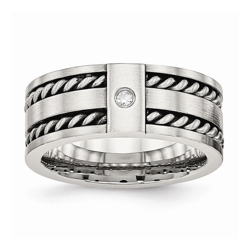 Stainless Steel Antiqued and Brushed with CZ Twisted 9.00mm Band - Seattle Gold Grillz