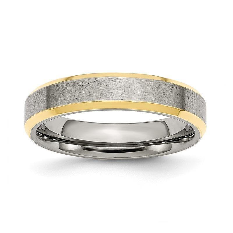 Stainless Steel Beveled Edge 5mm Brushed-Polished Yellow IP-plated Band - Seattle Gold Grillz