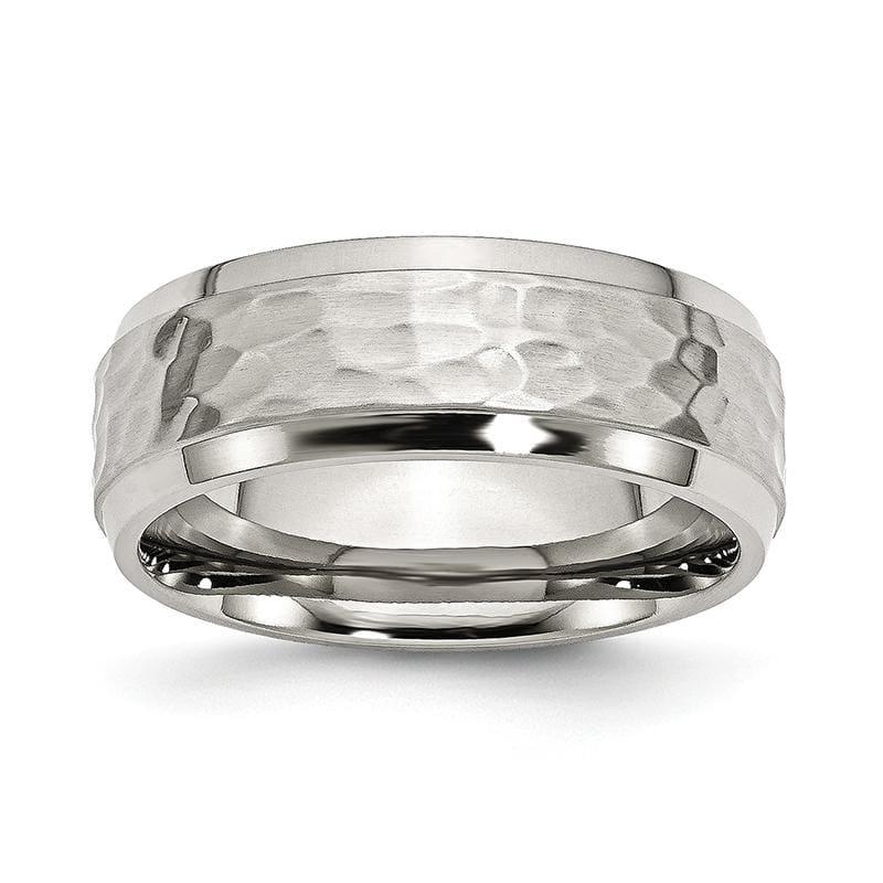 Stainless Steel Beveled Edge 8mm Hammered and Polished Band - Seattle Gold Grillz