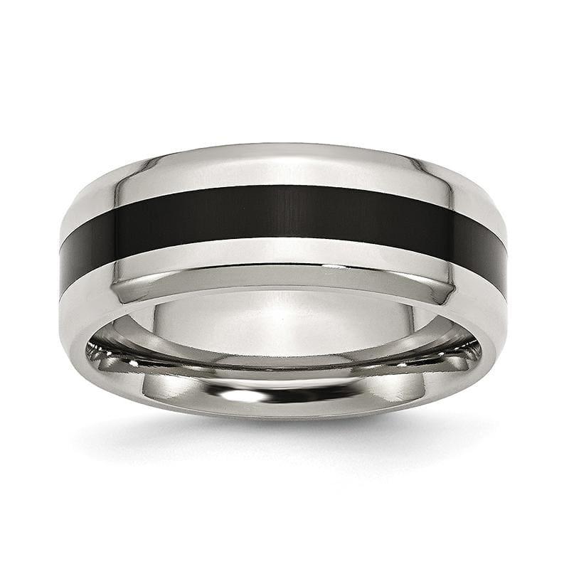 Stainless Steel Black Enamel 8mm Polished Beveled Edge Band - Seattle Gold Grillz