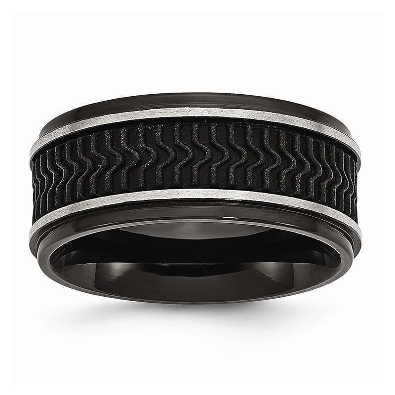 Stainless Steel Black IP w- Rubber Inlay Ring - Seattle Gold Grillz