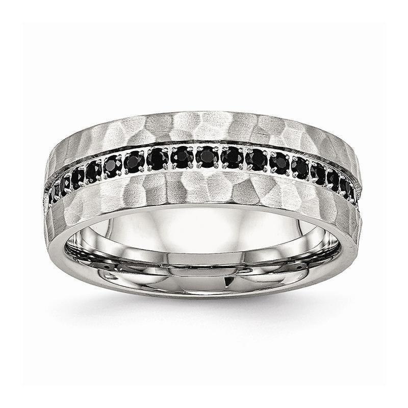 Stainless Steel Brushed and Polished Black CZ Hammered Ring - Seattle Gold Grillz