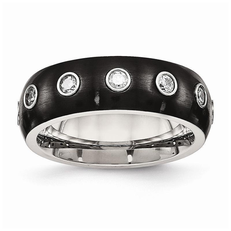 Stainless Steel Brushed and Polished Black IP CZ Half Round Ring - Seattle Gold Grillz