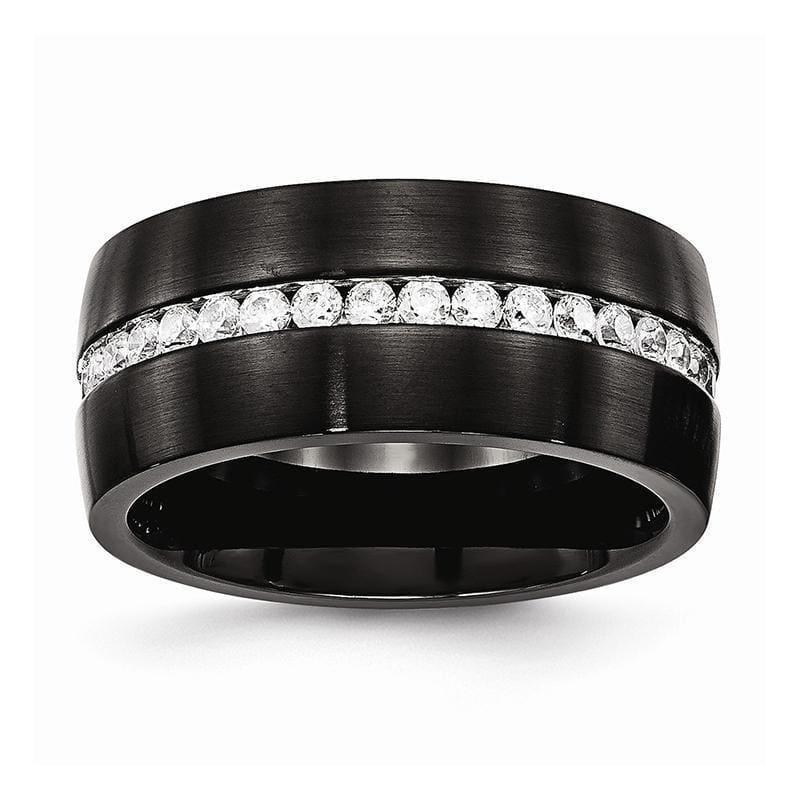 Stainless Steel Brushed and Polished Black IP CZ Ring - Seattle Gold Grillz