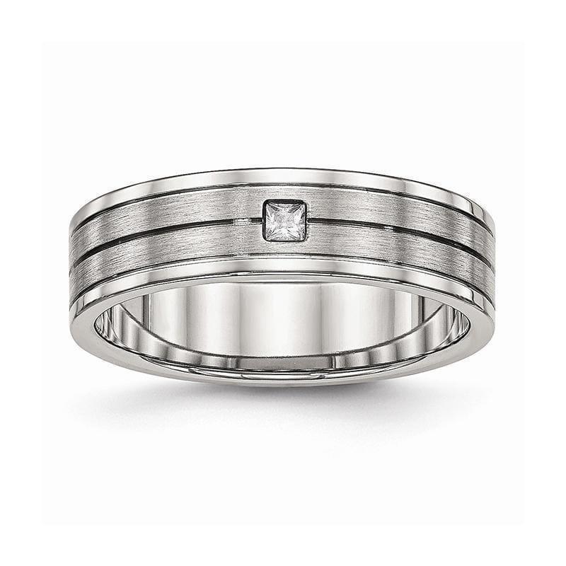 Stainless Steel Brushed and Polished Grooved CZ Ring - Seattle Gold Grillz