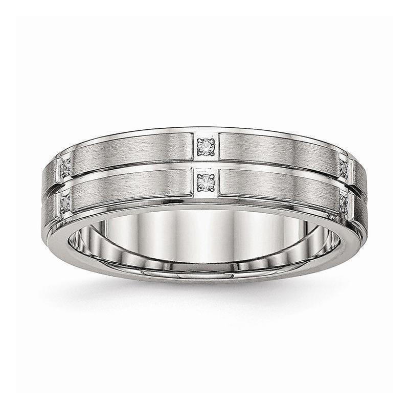Stainless Steel Brushed and Polished Grooved-Ridged Edge CZ Ring - Seattle Gold Grillz