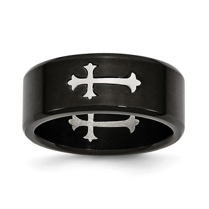 Stainless Steel Brushed Black IP-plated with Cross 9mm Band - Seattle Gold Grillz