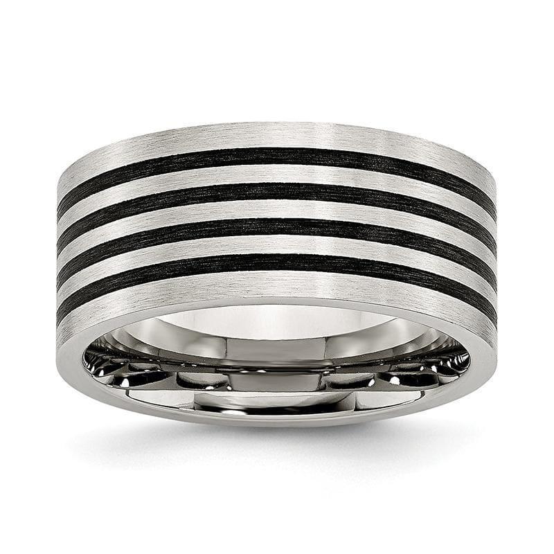 Stainless Steel Brushed Black Rubber 10.00mm Ring - Seattle Gold Grillz