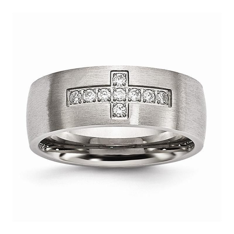 Stainless Steel Brushed CZ Cross Ring - Seattle Gold Grillz