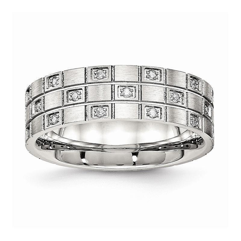 Stainless Steel Brushed Grooved CZ Ring - Seattle Gold Grillz