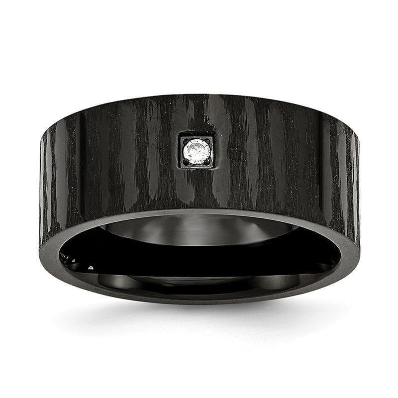 Stainless Steel Brushed-Polished Black IP-plated w-CZ Ring - Seattle Gold Grillz