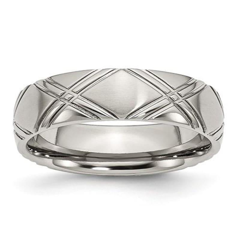 Stainless Steel Criss-cross Design 6mm Brushed and Polished Band - Seattle Gold Grillz