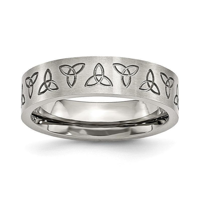 Stainless Steel Engraved Trinity Symbol Brushed 6mm Band - Seattle Gold Grillz