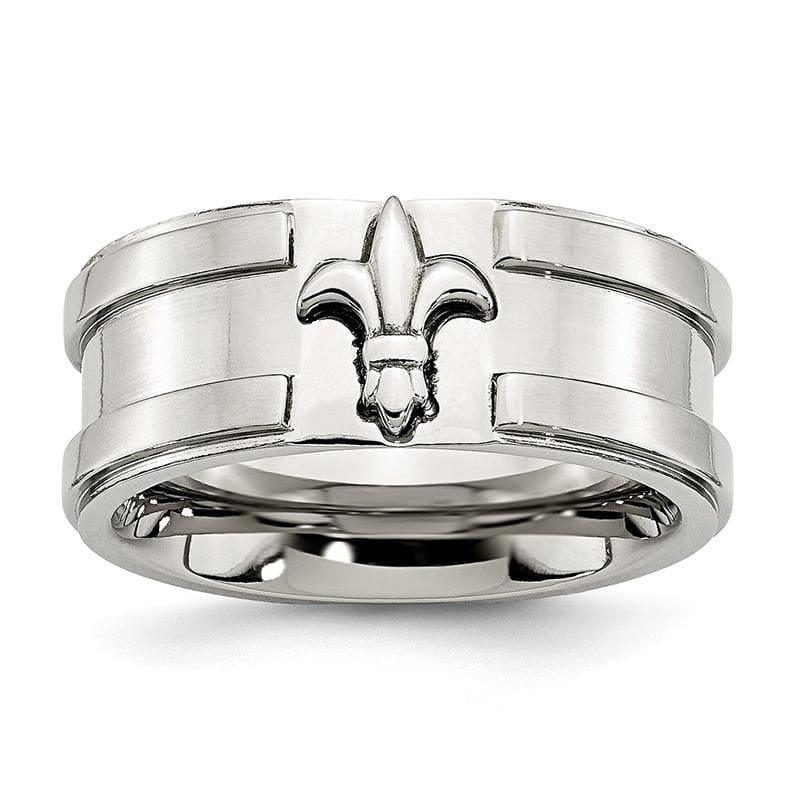 Stainless Steel Fleur de lis 10mm Brushed & Polished Band - Seattle Gold Grillz