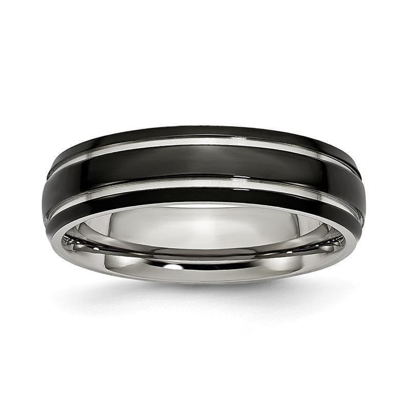 Stainless Steel Grooved & Polished 6mm Black IP-plated Band - Seattle Gold Grillz