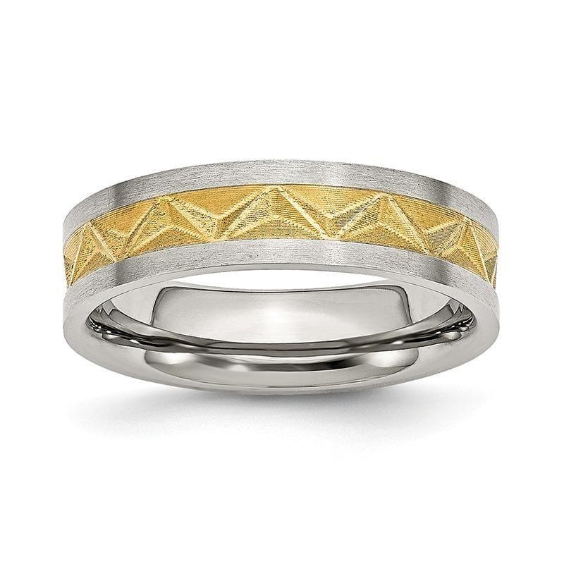 Stainless Steel Grooved Yellow IP-plated Ladies 6mm Brushed Band - Seattle Gold Grillz