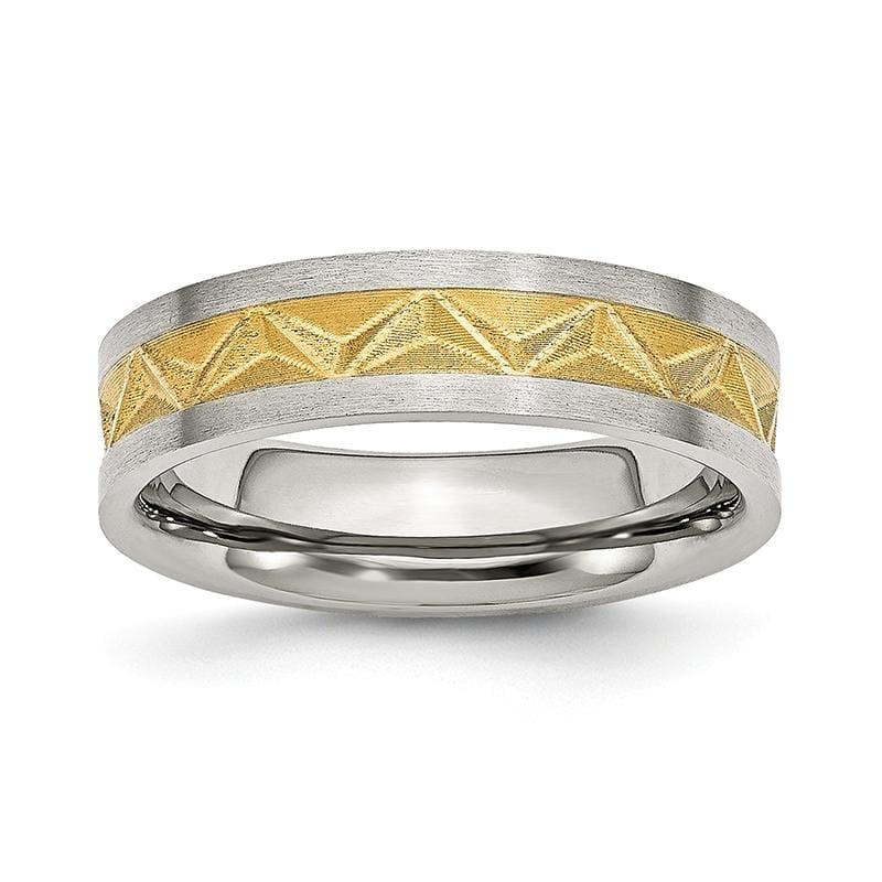 Stainless Steel Grooved Yellow IP-plated Ladies 6mm Brushed Band - Seattle Gold Grillz