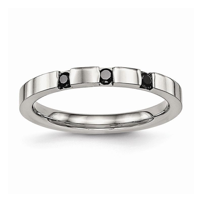 Stainless Steel Polished 3 Stone Black CZ 2.50mm Band - Seattle Gold Grillz