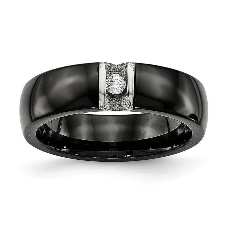 Stainless Steel Polished & Laser Cut Black Ceramic CZ Ring - Seattle Gold Grillz