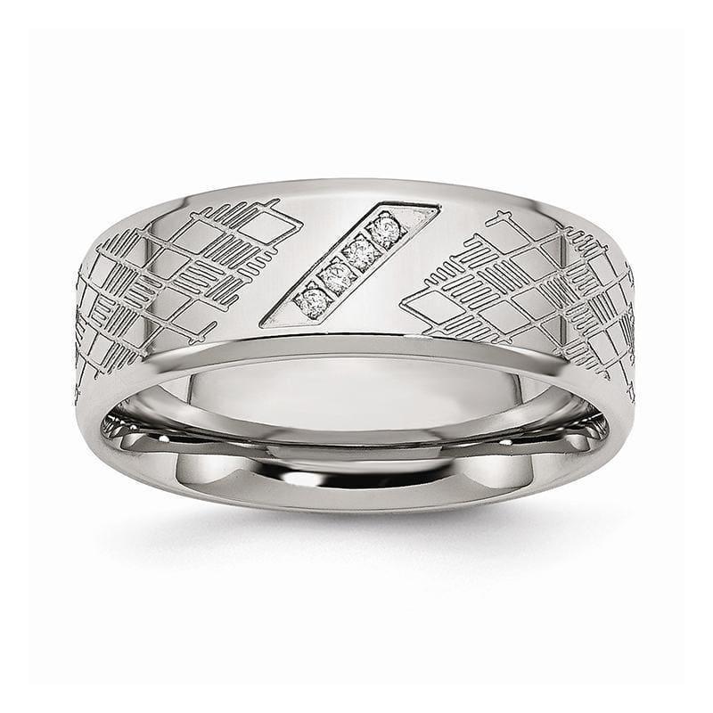 Stainless Steel Polished & Textured CZ Ring - Seattle Gold Grillz