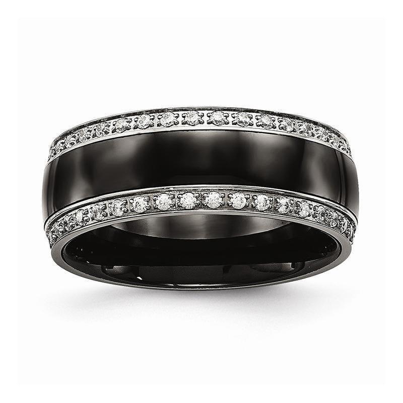 Stainless Steel Polished Black Ceramic CZ Ring - Seattle Gold Grillz