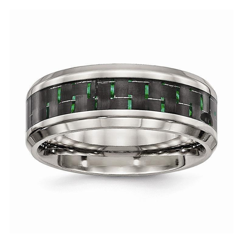 Stainless Steel Polished Black-Green Carbon Fiber Inlay Ring - Seattle Gold Grillz