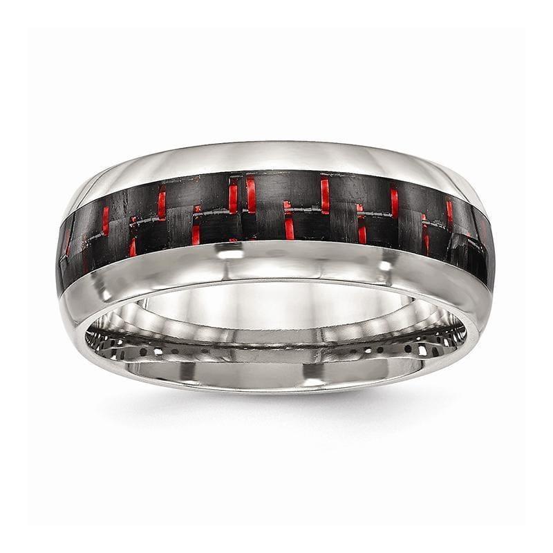 Stainless Steel Polished Black-Red Carbon Fiber Inlay Ring - Seattle Gold Grillz