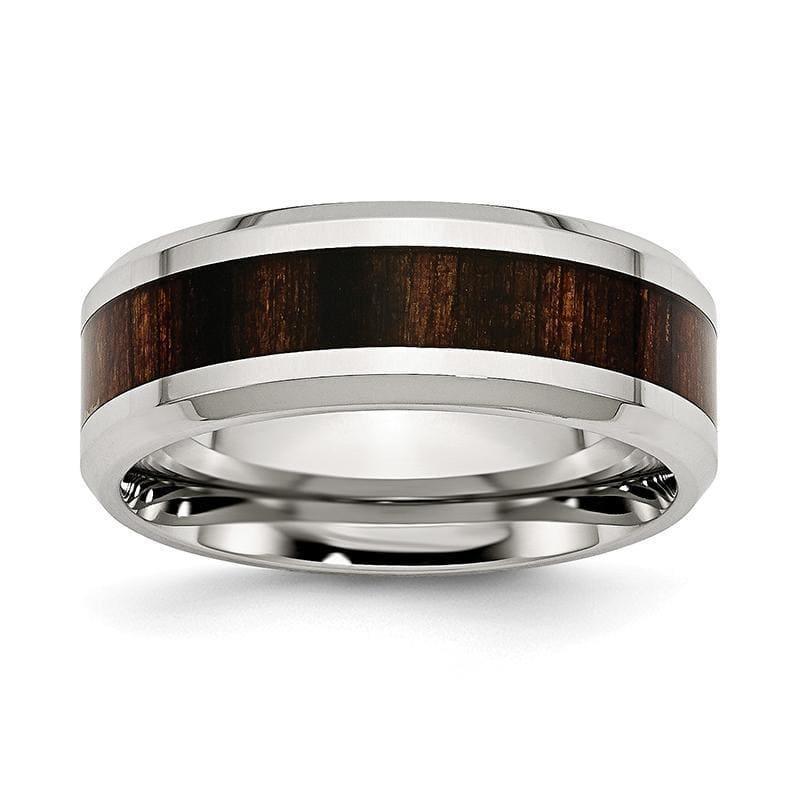 Stainless Steel Polished Black Wood Inlay Enameled 8.00mm Ring - Seattle Gold Grillz