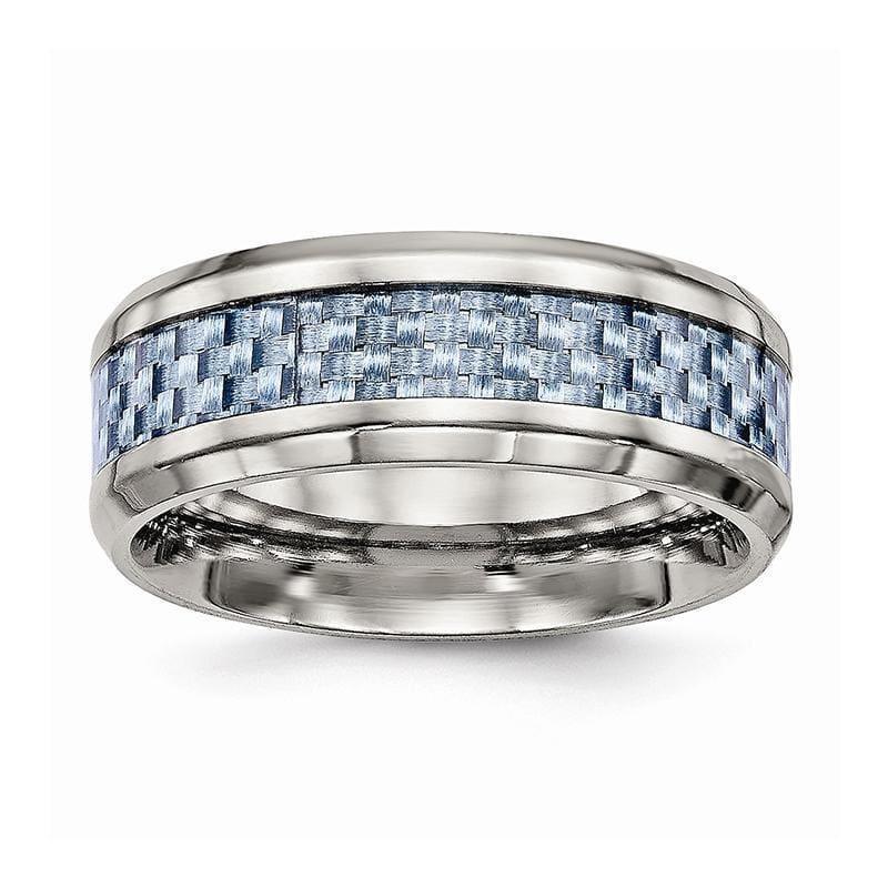Stainless Steel Polished Blue Carbon Fiber Inlay Ring - Seattle Gold Grillz
