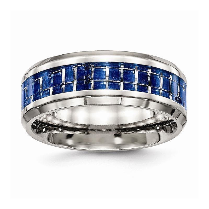 Stainless Steel Polished Blue-White Carbon Fiber Inlay Ring - Seattle Gold Grillz