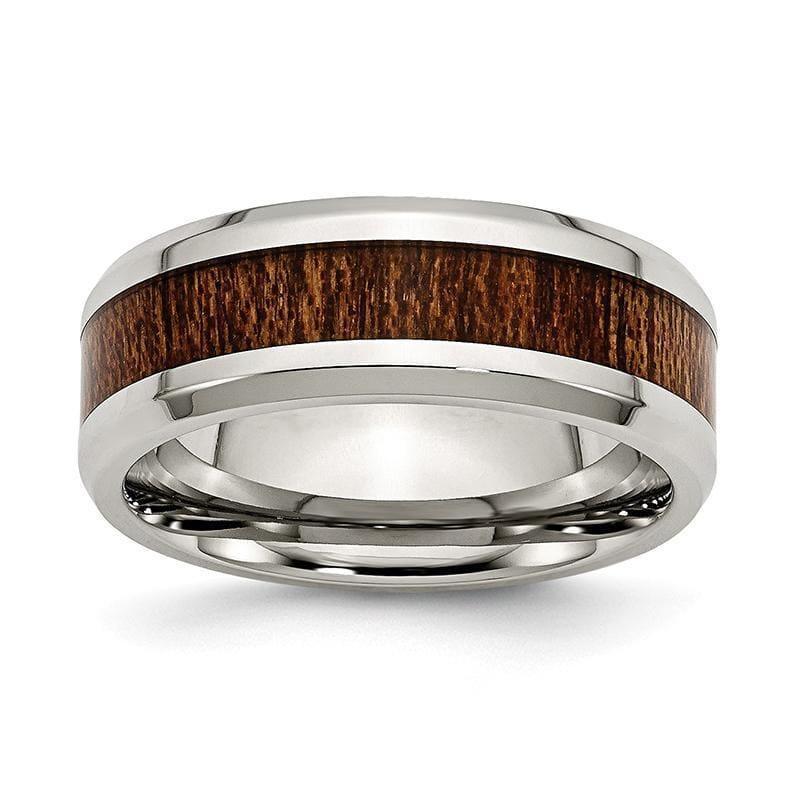 Stainless Steel Polished Brown Wood Inlay Enameled 8.00mm Ring - Seattle Gold Grillz