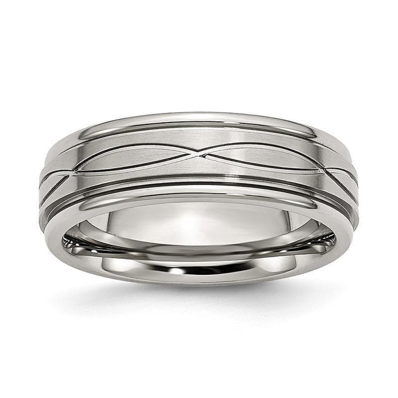 Stainless Steel Polished-Brushed Criss-cross Design 7mm Ridged Edge Band - Seattle Gold Grillz