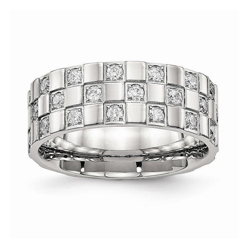 Stainless Steel Polished Checkered Board CZ Ring - Seattle Gold Grillz