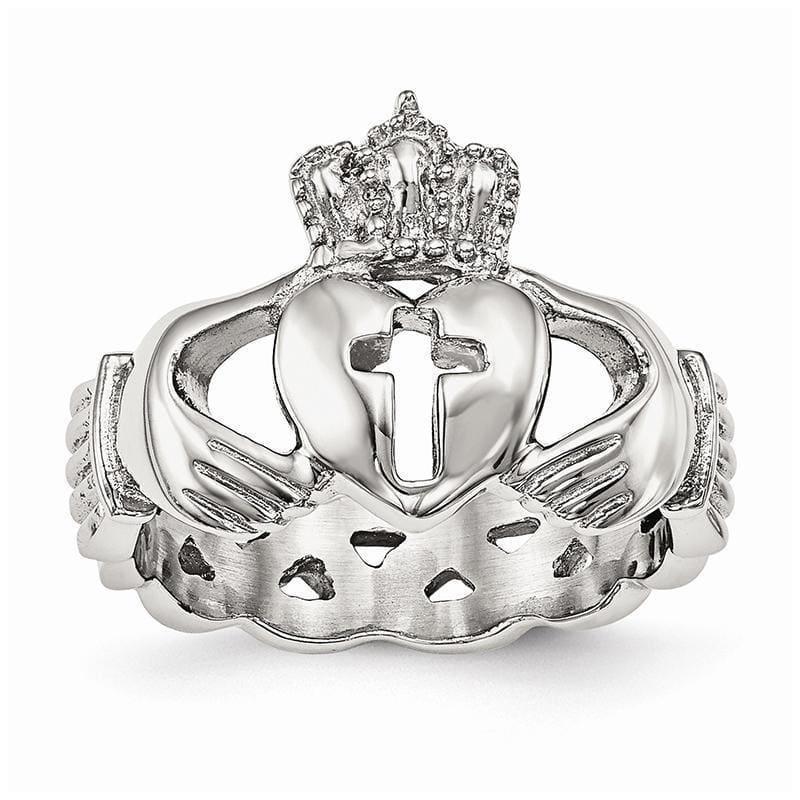 Stainless Steel Polished Claddagh with Cross Ring - Seattle Gold Grillz