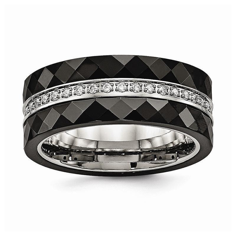 Stainless Steel Polished Faceted Black Ceramic CZ Ring - Seattle Gold Grillz