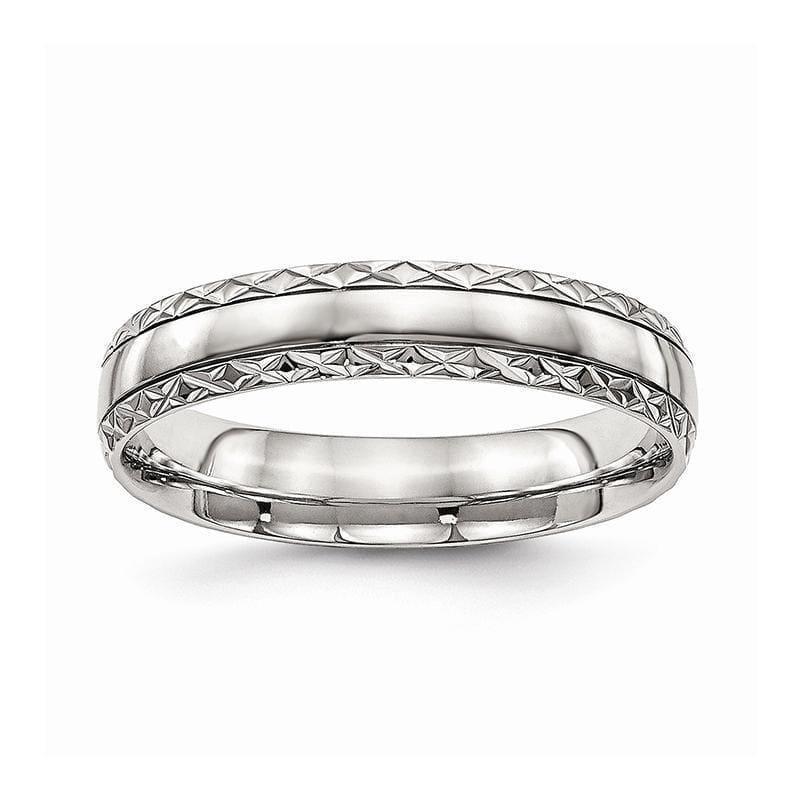Stainless Steel Polished Grooved Criss Cross Design Ring - Seattle Gold Grillz