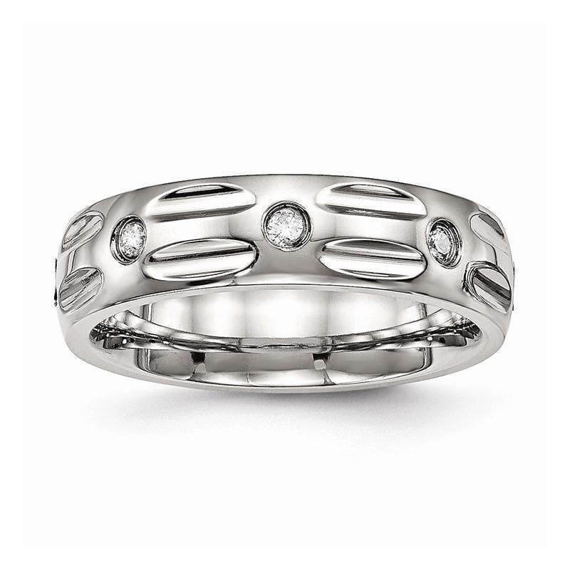 Stainless Steel Polished Grooved CZ Ring - Seattle Gold Grillz
