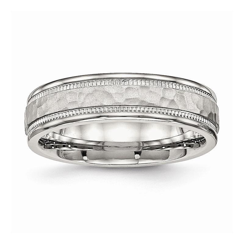 Stainless Steel Polished Hammered and Grooved 6.00mm Band - Seattle Gold Grillz