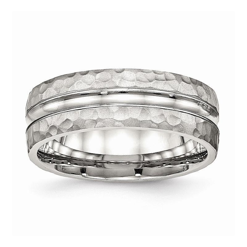 Stainless Steel Polished Hammered and Grooved 7.50mm Band - Seattle Gold Grillz