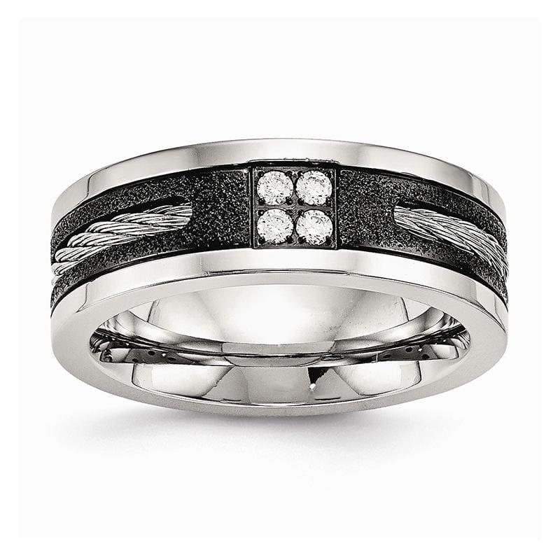 Stainless Steel Polished Laser Cut Blk IP Wire Inlay CZ Band - Seattle Gold Grillz