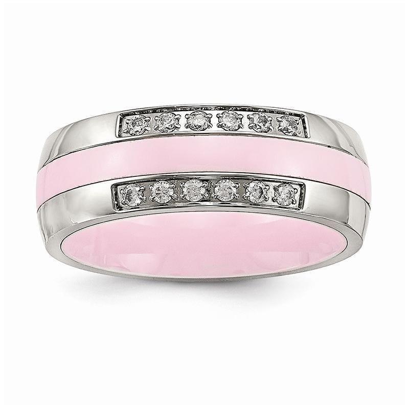 Stainless Steel Polished Pink Ceramic CZ Ring - Seattle Gold Grillz