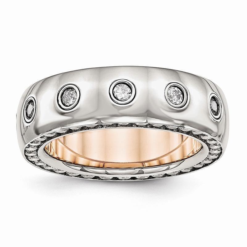 Stainless Steel Polished Rose IP Plated CZ Inlay Ring - Seattle Gold Grillz