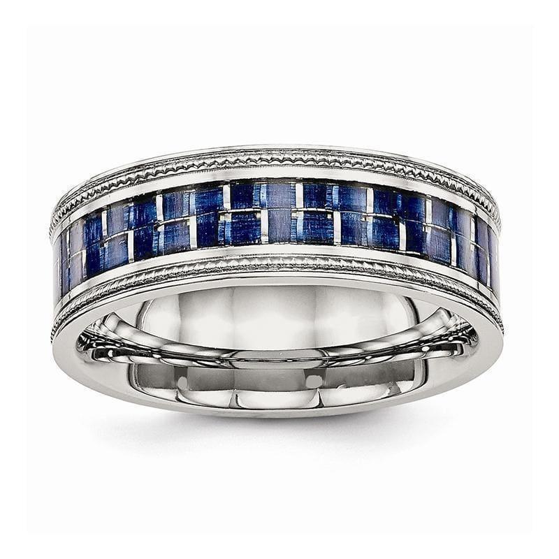 Stainless Steel Polished w- Blue Carbon Fiber Inlay Textured Edge Ring - Seattle Gold Grillz