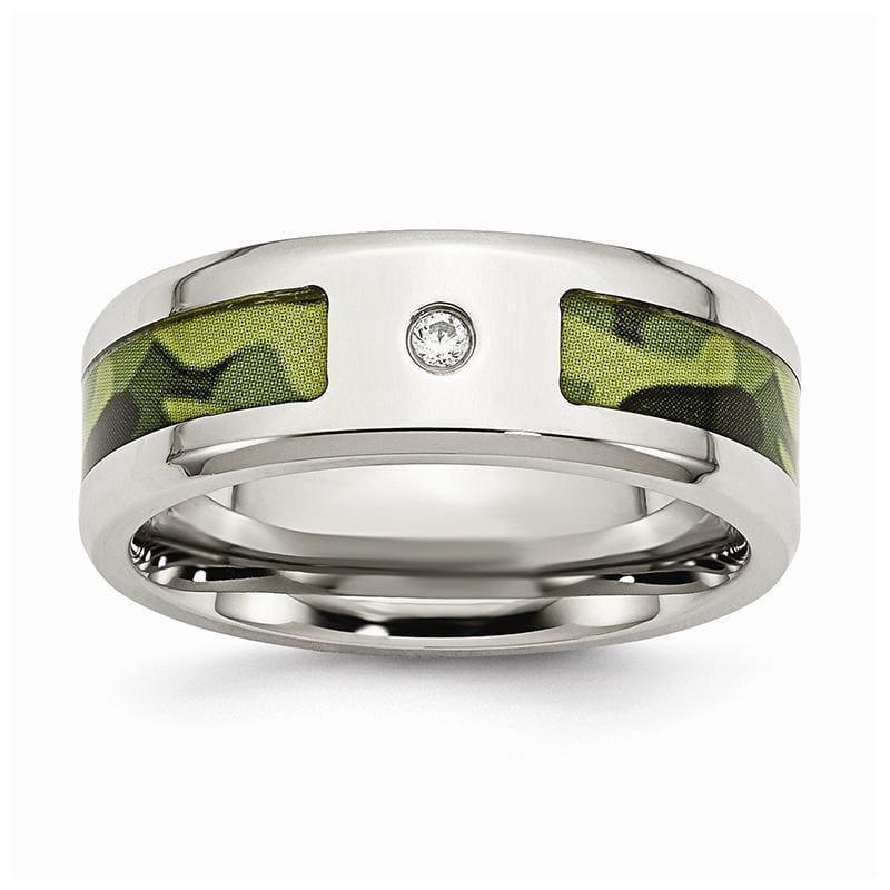 Stainless Steel Polished w- CZ Printed Green Camo Under Rubber Band - Seattle Gold Grillz