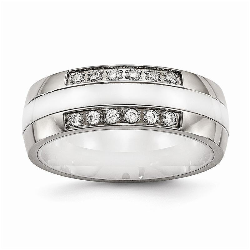 Stainless Steel Polished White Ceramic CZ Ring - Seattle Gold Grillz