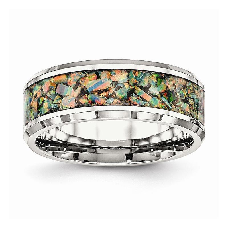 Stainless Steel Polished with Imitation Opal 8mm Men's Ring - Seattle Gold Grillz