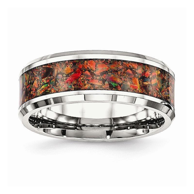 Stainless Steel Polished with Red Imitation Opal 8mm Men's Ring - Seattle Gold Grillz