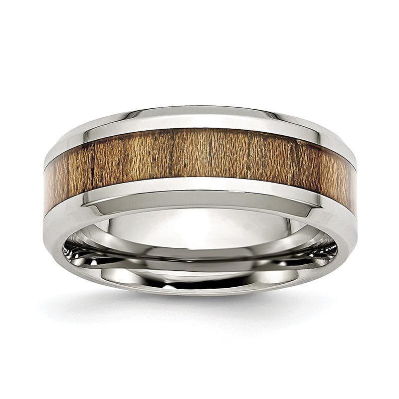 Stainless Steel Polished Wood Inlay Enameled 8.00mm Ring - Seattle Gold Grillz