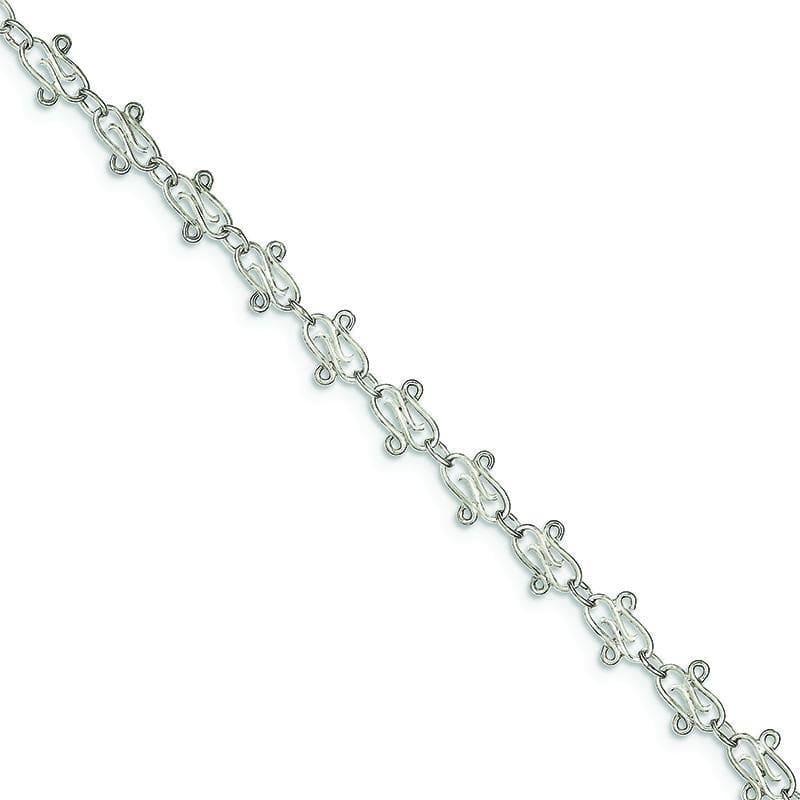 Sterling Silver 10inch Fancy Polished Anklet - Seattle Gold Grillz